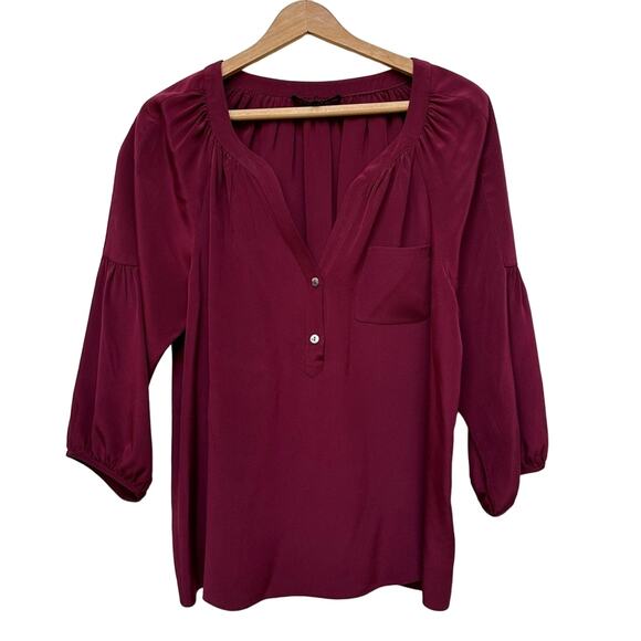Tibi Silk Maroon V-Neck 3/4 Sleeve Flowy Blouse sz 12 - Picture 1 of 8